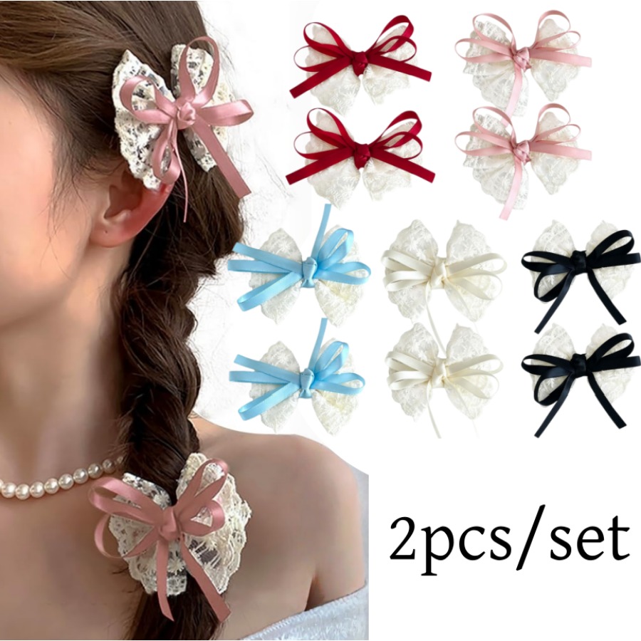 Travel Accessories For 6 Year Old - 2pcs/set Cute Lace Bow Hair Clips